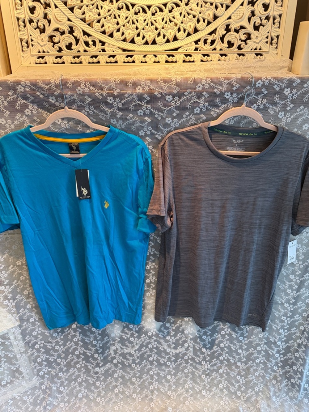 U.S. Polo Assn. Men’s Teal V‑Neck Short Sleeve Tee with Tek Gear Gray Crew Tee